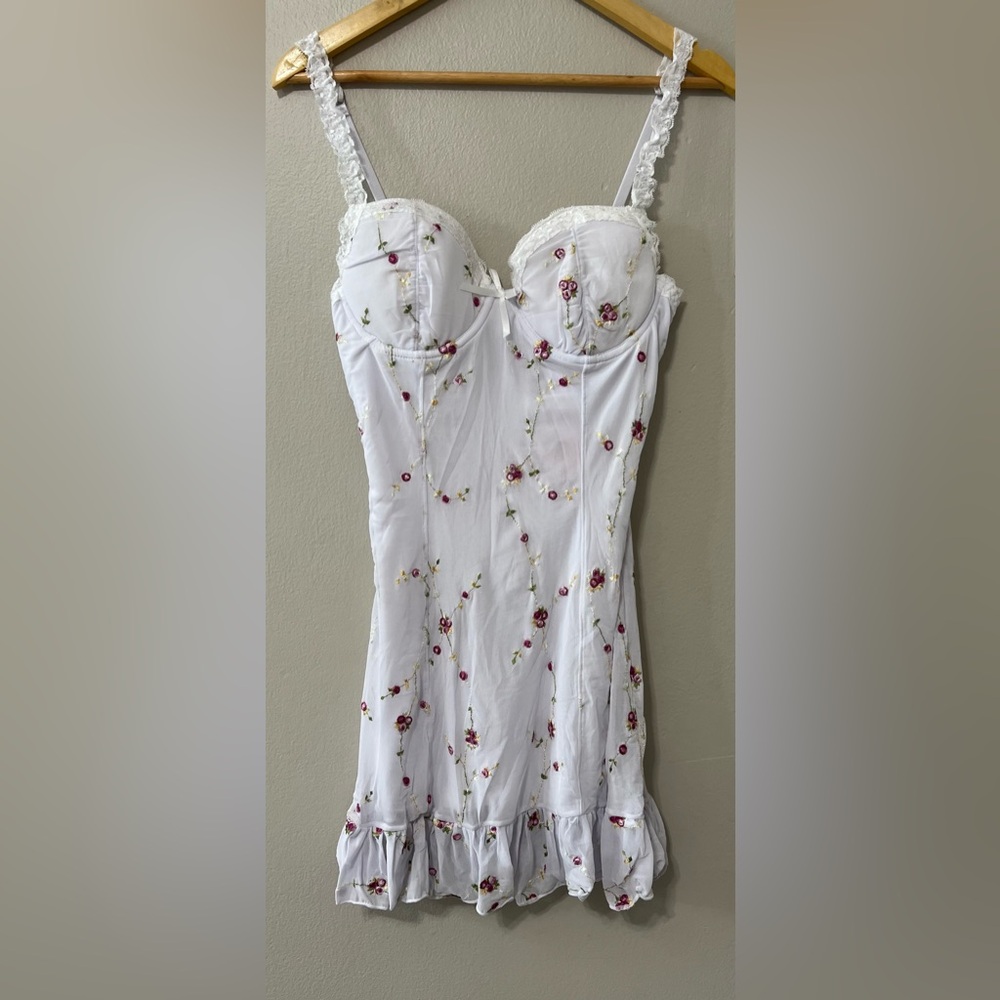 Sugar Thrillz White Floral Corset Mini Dress Coquette Fairycore Y2K NWT XL